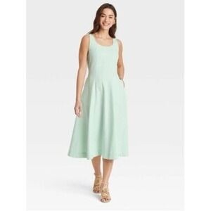 A New Day Cotton Sleeveless A-Line Mint Green Midi Dress Womens Size 14